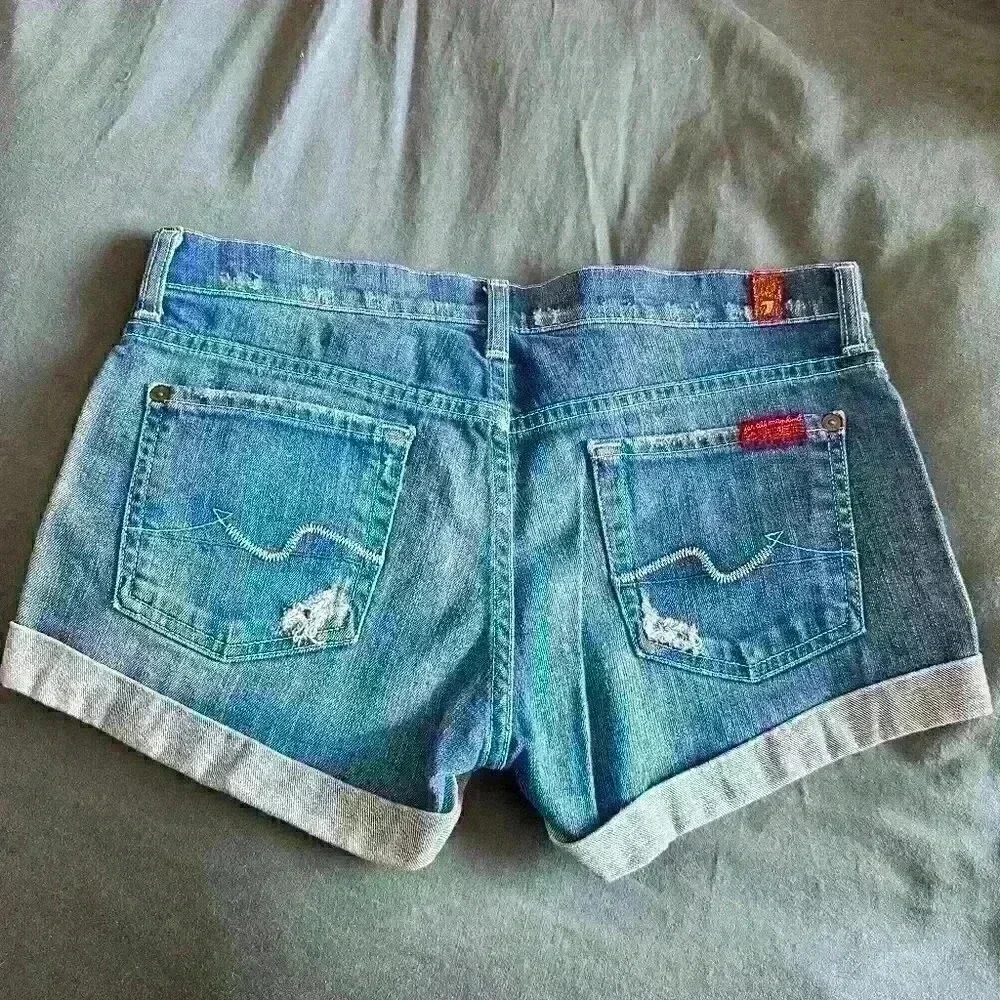 Medium wash 7 For All Man Kind denim shorts